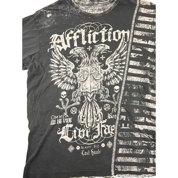 Affliction Black Distressed 2XL XXL T-Shirt Live Fast Series Dead Or Alive - Picture 4 of 13